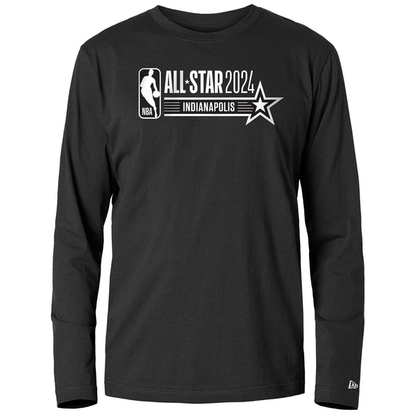 Adult NBA All-Star 2024 Indianapolis Longsleeve T-Shirt by New Era In Black - Front View