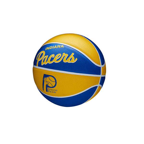 Indiana Pacers Team Retro Mini Basketball by Wilson In Blue & Gold - Angled Left View