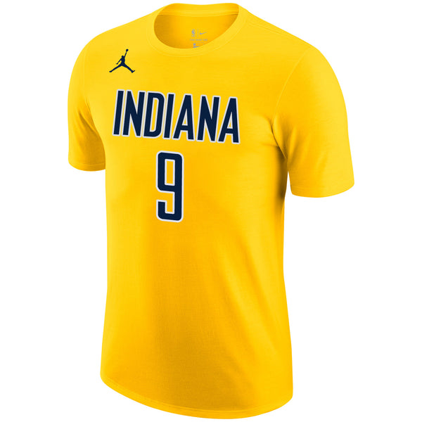 Adult Indiana Pacers T.J. McConnell Statement Name and Number T-shirt by Jordan In Gold & Blue - Front View