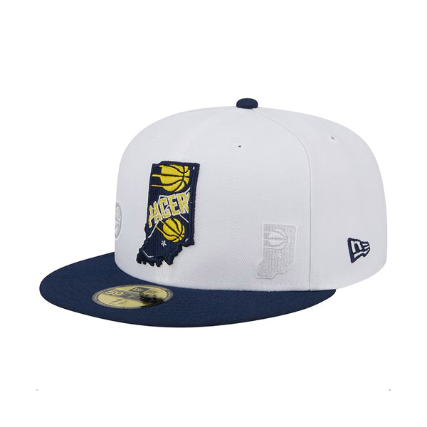 Adult Indiana Pacers State 59FIFTY Hat by New Era In White & Blue - Angled Left Side View