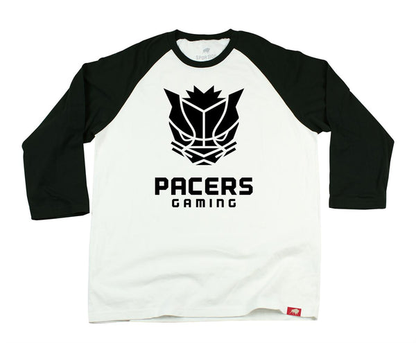 Pacers Gaming Raglan T-Shirt in Black and White - Front View