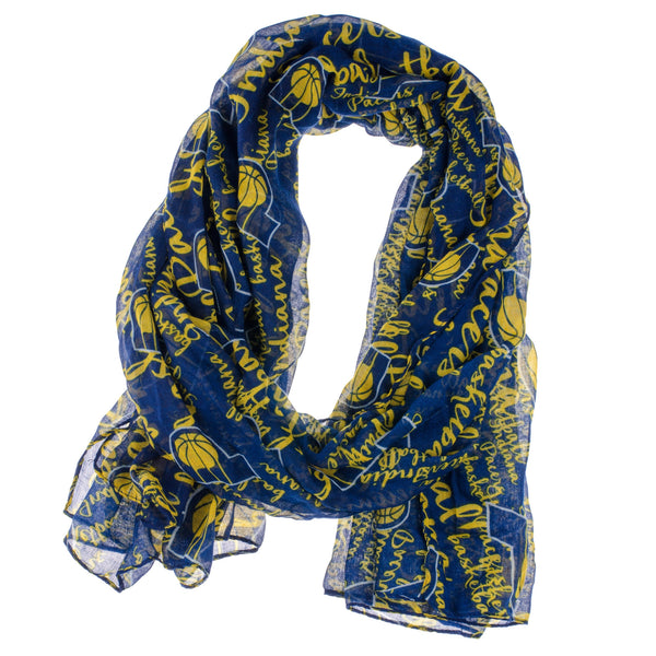 Women&#39;s Pacers Script Lightweight Scarf in Navy and Gold - Front View
